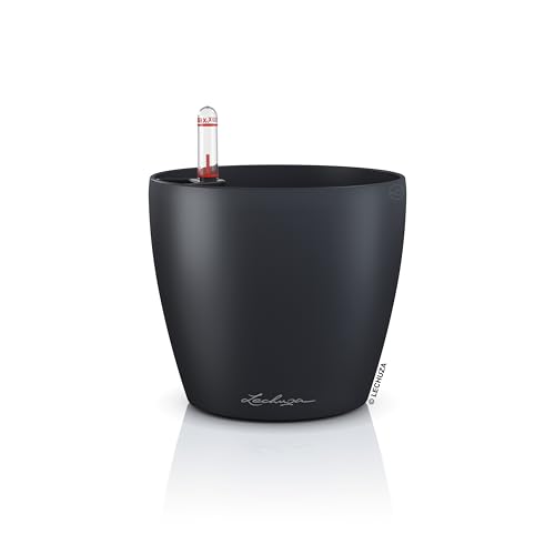 Lechuza - Macetero Classico Color 14 Gris Pizarra, con Sistema de riego, indicador de Nivel de Agua e Inserto, Superficie Mate, diámetro de 15 x 13,5 cm, 16695