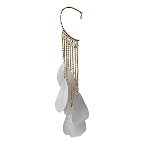 DYSCN 1 PC Retro Tassel Long Feather Earrings Temperament Ear Cuffs Earrings For Women Girls(White) Cover
