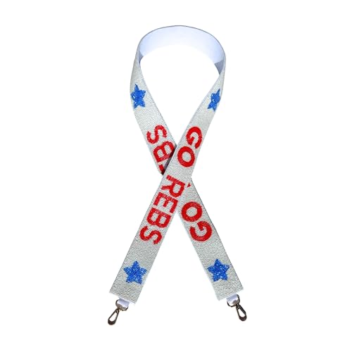 Lashicorn Beaded Purse Strap Red & White College Game day Mississippi Clear Handbag Replacement Strap Stadium Football University 45" x 2” Gold Hardware Clips
