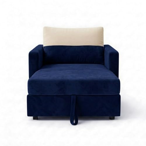 Image of SOCOZI Enrique 1 Seater Sofa Cum Bed | Soft Velvet Suede Fabric | Modern Convertible Design | Plush Comfort Seating for Living Room (Dark Blue)