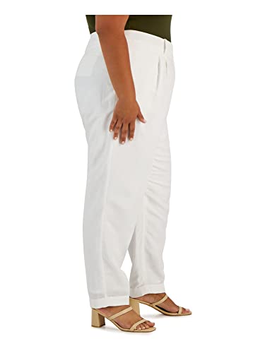 Calvin Klein Womens Plus Pleat Front Wear to Work Ankle Pants Ivory 18W3