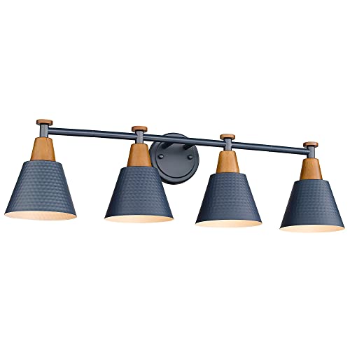 Image of FEMILA 4-Light Bathroom Light Fixtures, Farmhouse Modern Vanity Lights Wall Lamp with Hammered Metal Shade Finish, Dark Blue, 4FG59B-4W Blue
