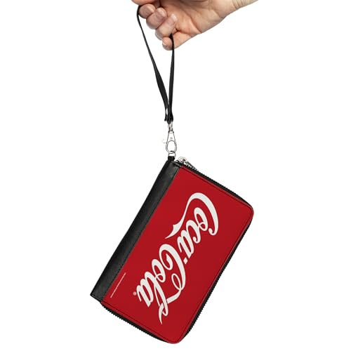 Buckle-Down The Coca-Cola Company Wallet, Zip Around, Coca Cola Coke Script Logo Centered Red White, Vegan Leather2