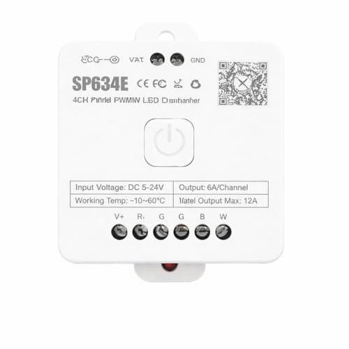 Image of Jackal RGBW LED Strip Controller SP634E, Smart App Control RGB /RGBW LED DC 5-24V for Strip Lights, Music Sync & Color Changing Light
