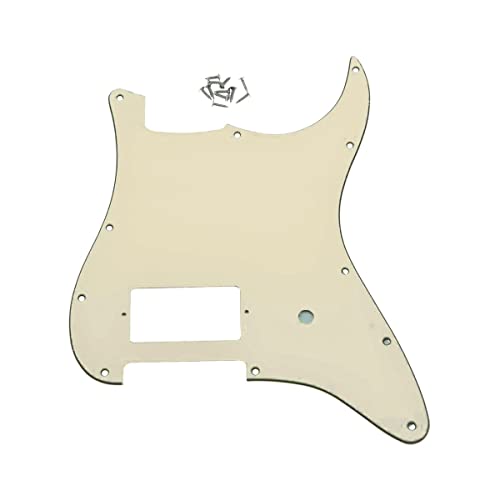 KAISH Plaque de protection pour guitare 11 trous ST/Strat Style à un humbucker pour Stratocaster/Strat Delonge, effet nacre vieillie blanc 3 plis