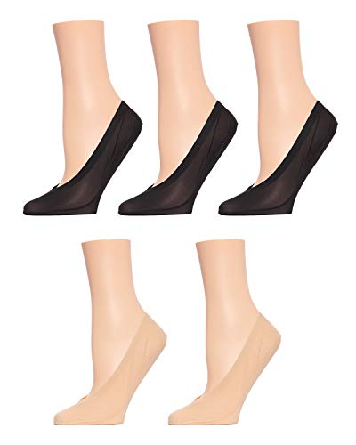 MeMoi Women's 5 Pair Pack Cotton Blend Fine Edge No Show Liner Socks