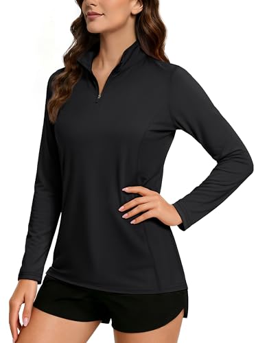 TACVASEN Womens 1/4 Zip Pullover Golf Shirts UPF 50+ Long Sleeve Sun Protection Shirts Athletic Tops Black L