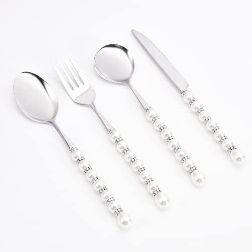 Ensemble de couverts vaisselle argenterie perle : service de table inox 4 pièces