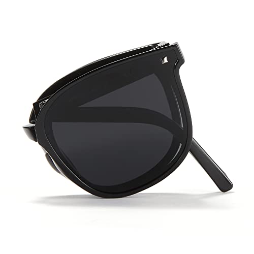 Cyxus Gafas de sol para mujeres, Gafas de sol plegables de fácil transporte, Protección polarizada UV400, Gafas plegables para compras, golf, senderismo. (Negro 2ª gen)