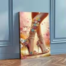 Toile vintage talons hauts floraux pour grand tableau de chambre