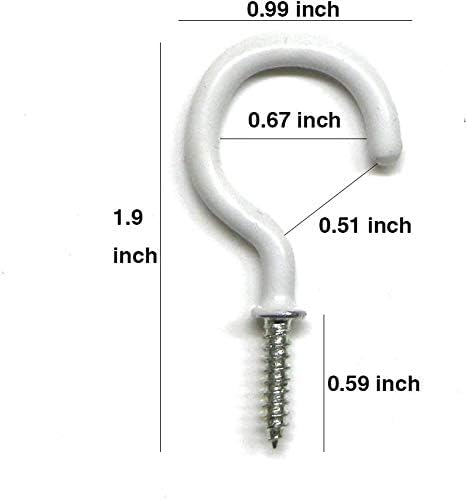 50 Pack 1/4 Inches Ceiling Hooks Screw-in Wall Hooks Vinyl Coated Plant Hooks Kitchen Hooks,Cup Hooks Great for Indoor & Outdoor Use