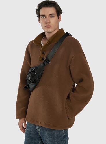 Mainfini Men's Fuzzy Sherpa Pullover Collared Button Fleece Sweater with Pockets (S-XXL)3