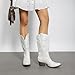 DREAM PAIRS Women's Cowboy Cowgirl Boots Embroidered Pointed Toe Low Heel Western Mid Calf Boot for Theme Party Country Concert,Size 8.5,White,DWUMMB2503