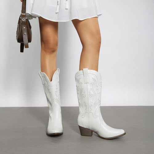 Image of DREAM PAIRS Women's Cowboy Cowgirl Western Boots | Embroidered Pointed Toe Low Heel Western Mid Calf Boots for Theme Party Country Concert