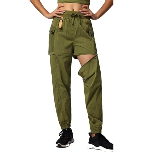 Women's Hiking Cargo Pants, Quick Dry Convertible Waterproof Outdoor Zip Off Outdoor Casual Travel Pants Green