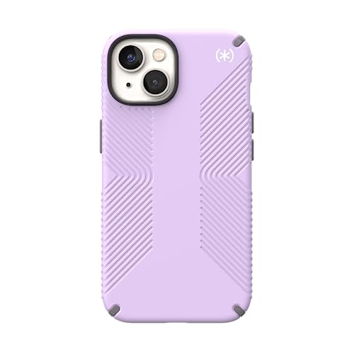 Image of Speck iPhone 14 & iPhone 13 Case - Drop Protection, Scratch Resistant, Dual Layer Slim Phone Case for 6.1 Inch iPhones 14 - Built for MagSafe - Presidio2 Grip - Spring Purple /Cloudy Grey /White