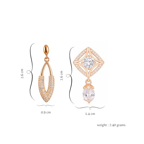 Image of Nilu's Collection Rose Gold Plated American Diamond Drop Earrings for Women And Girls | Anti-Tarnish | Anti-Allergy | Office Wear | Gift For Her