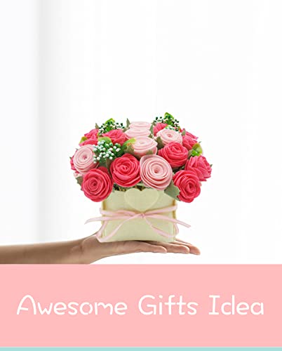 Image of BAZIMA ALICE DIY Felt Flower Kit - Pink Rose Bouquet Kit, Floral Gifts - Arrange Pre-Cut Flowers and Foliage
