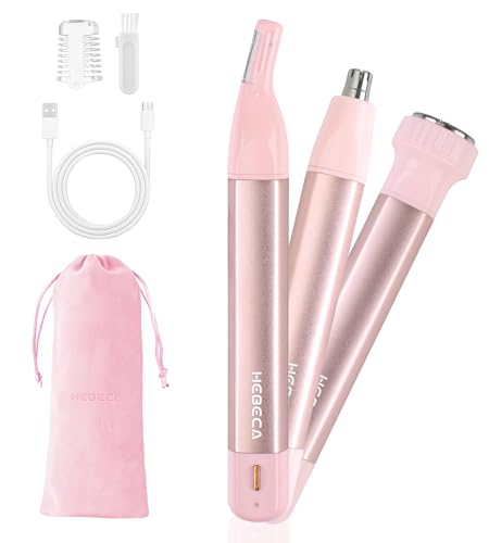 HEBECA Tondeuse Poil de Nez Femme - 3In1 Rasoir Nez Oreilles Sourcil - Epilateur Nez Femme Rechargeable Etanche Portable avec sac de voyage - Rose