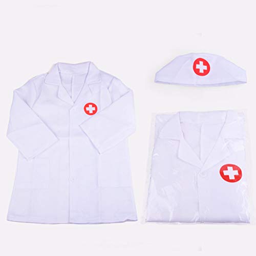 NUOBESTY Fantasia de médico infantil com chapéu de laboratório, manga comprida, fantasia de Doctor C