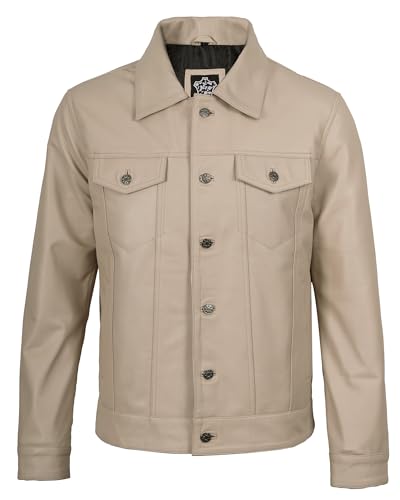 Image of fjackets Real Lambskin Vintage Trucker Leather Jacket Men - Shirt Collar Style Leather Jackets For Mens