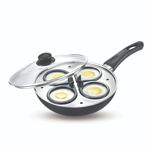 Prestige Omega Deluxe Granite Multi-Pan Cookware 20 Cm With Egg Poacher 1 U, Steamer 1 U, With Glass Lid(Black and Silver)