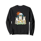 富士山 猫 ビール 乾杯 初日の出 太陽 新年 あけましておめでとう 可愛い イラスト トレーナー