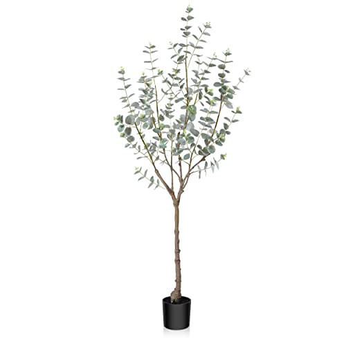 Fopamtri Eukalyptus Künstlich Kunstpflanze 120cm Plastik Künstliche Pflanzen in Grün Eukalyptus Pflanze Zimmerpflanzen Groß für Garten Hochzeit Partydekorationen (1 Stück) Cover