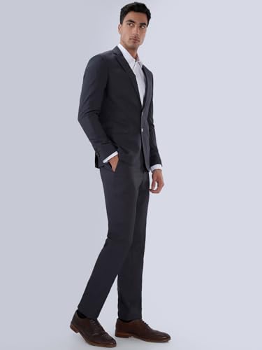 Image of Raymond Men Slim Fit Solid Pattern Terry Rayon Blend Notch Lapel Full Sleeve Formal Suit