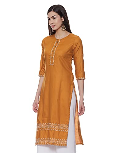 Image of Shiv Textiles Women's Cotton Regular Fit Fashion Kurti (Nikall Gold M)