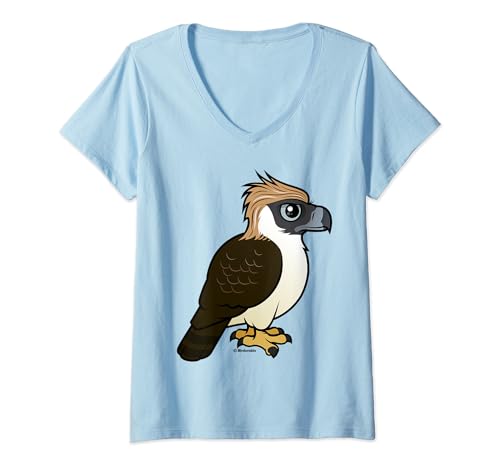 Womens Cute Cartoon Philippine Eagle Birdorable Bird of Prey Raptor V-Neck T-Shirt