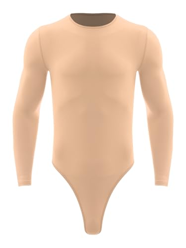 Catálogo de Ropa de Danza para Hombre Top 5. 41 ranrann Leotardo de Danza Latina para Hombres Cuello Redondo Maillot de Baile Color Puro Mono de Mangas Largas Tango Chacha L-XL Desnudo L