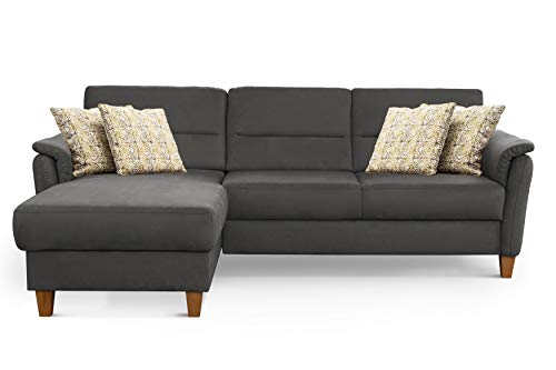 CAVADORE Ecksofa Palera / L-Form-Sofa im Landhausstil mit Federkern / 244 x 89 x 163 / Mikrofaser-Bezug, Grau