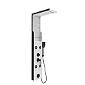 ELLO&ALLO Shower Panel Tower System with Shelf, Rainfall Shower Head and Rain Massage System with Body Jets, Stainless Steel Bathroom Fixtures, Marble&Black