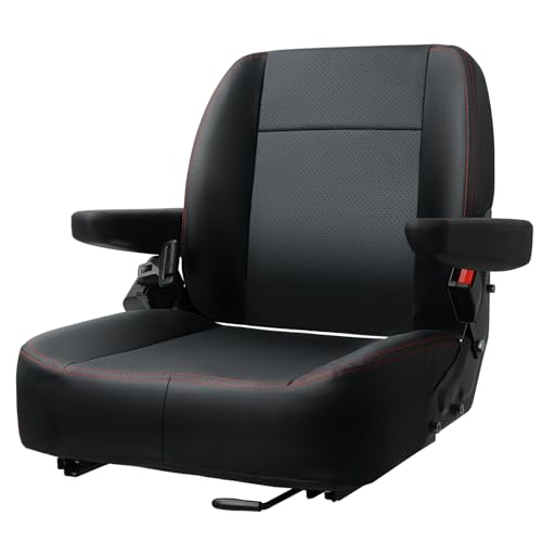 Universal Forklift Seat Riding Lawn Mower Seat with Armrest Tractor Seat with Micro Switch and Safety Belt Storage Pouch on The Back for Mower Excavator Skid Loader Backhoe Dozer Telehandler