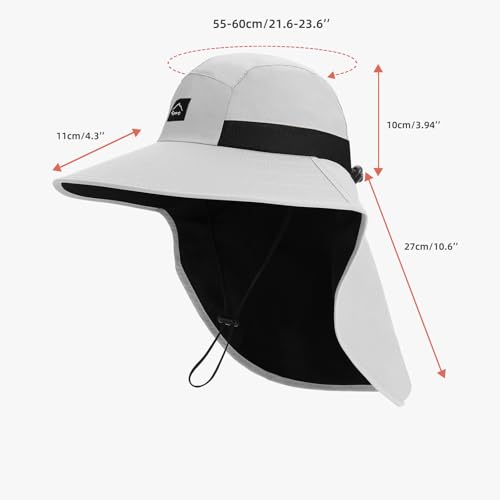 Image of Rosoz Outdoor Sun Hat for Men Women, UPF50+ Protection Safari Cap Wide Brim Mesh Fishing Hat with Neck Flap Beach Garden