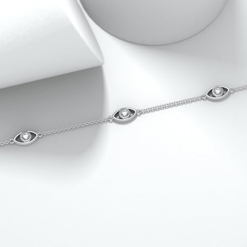 Diamond Evil Eye Anklet Bracelet for Women 925 Sterling Silver Lab Grown Diamonds Jewelry Gifts for Mom Wife Girlfriend Daughter Sister Friend 0.18 cttw D Color VVS Clarity3