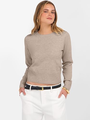 Image of ANRABESS Women's Long Sleeve Sweaters Cropped Crew Neck | Business Casual Tops,Light Weight Comfy Knit,Pullover ShortSweater,Basic Classic,Fall Fashion Winter Layer Clothes