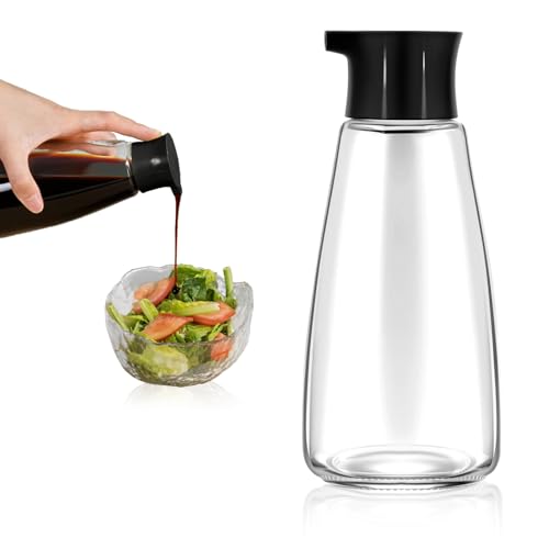 EQUNROY 1 Pcs Glass Soy Sauce Dispenser Bottle - 9.6 oz Cruet for Olive Oil, Vinegar, BBQ Kitchen Cooking - Leak-Proof Oil Dispenser with Spout for Kitchen Cooking Barbecue(Black)