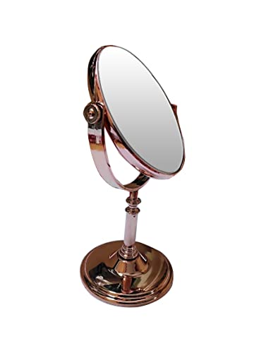 Image of Tabletop Double Side Shaving Makeup Vanity Mirror 360 Degree 5X Magnification Beauty Make up Cosmetic Stand for Shaving & Makeup Vanity Bedroom Bathroom Desk (Round)(Rosegold)