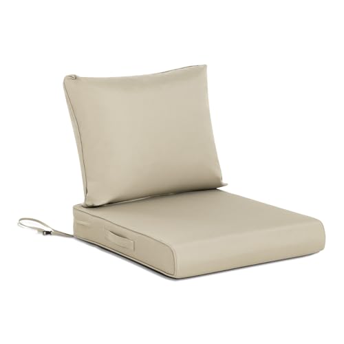 BPS 25x25 Inch Deep Seat Outdoor Cushion Set, Khaki Fade-Resistant and Water-Resistant Patio Chair Cushion for Wicker Chairs, Sofas, Love Seats
