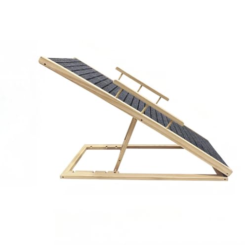 Qobvoeh 木製ペットランプ、滑り止め安全階段、ペット階段、小型、中型、大型、高齢犬用ユニバーサル、高さ調節可能、滑り止め、組み立て簡単、収納、ポータブル屋内および屋外用ポータブルはしご (大きい,肘掛け付き)