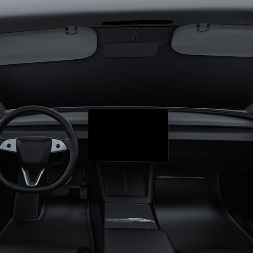 BASENOR 2017-2026 Tesla Model Y Model 3 Windshield Sunshade, (Proprietary Design) Folding Front Window Sun Shade Full Cover, Heat UV Protection Visor Accessories