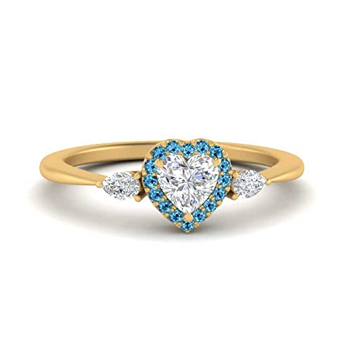 Image of 55Carat Choose Your Gemstone Halo Pear Accent Diamond CZ Ring Yellow Gold Plated Heart Shape Petite Engagement Rings Everyday Jewelry Wedding Jewelry Handmade Gifts for Wife US Size 4 to 12