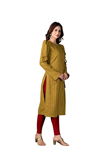 Image of Amazon Brand - Anarva Women's Rayon Straight Embroidery Solid Kurtas (K-1026 Yellow)