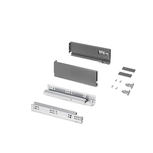 Emuca - Kit cajón para cocina o baño, altura 93mm, profundidad 270mm, 30 Kg, cierre suave, tableros no incluidos, Acero, Gris antracita