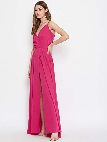 Image of Berrylush Red Solid V Neck Maxi Dress