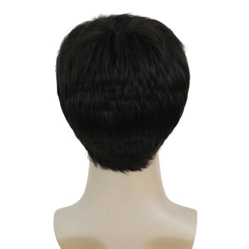 Image of Swiking Black Short Wig for Men Natural Layered Fluffy Soft Hair Wigs for Male Guy Daily
