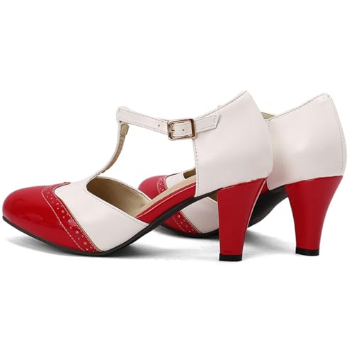 Aflngle Women's Round Closed Toe Ankle Strap Buckle Mary Jane Shoes T Strap Kitten Low Chunky Heels Comfortable Wedding Dress Evening Party Pumps2