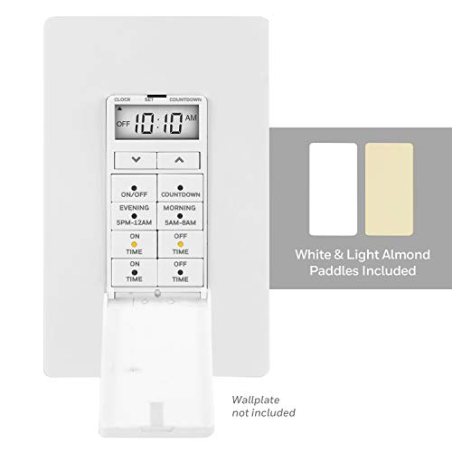 UltraPro, White Honeywell 24-Hour Digital in-Wall Timer Switch, Door Cover, 4 Programmable, Override
